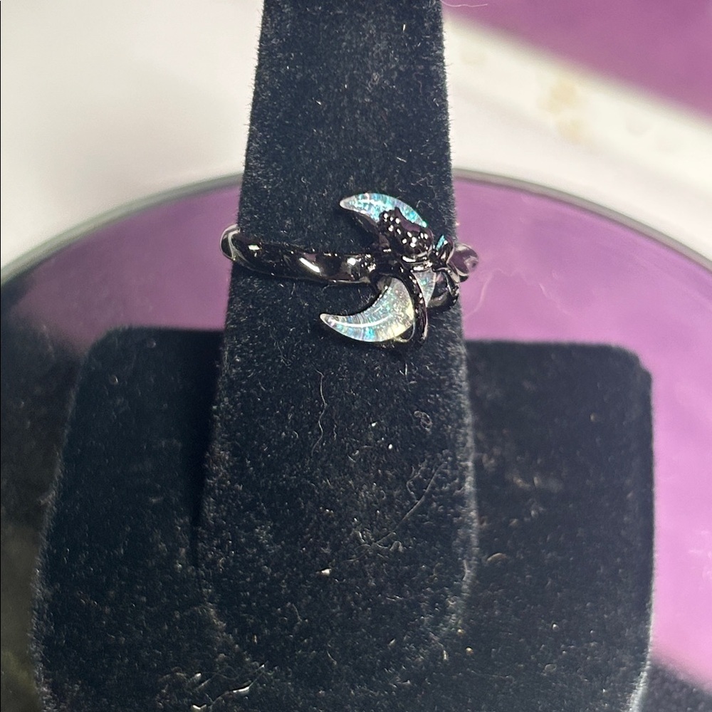 1/2 Moon Stainless Steel Black Ring